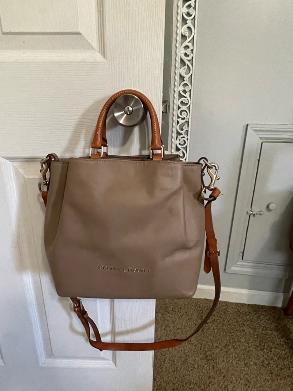 Dooney & Bourke Taupe Satchel with Brown Trim